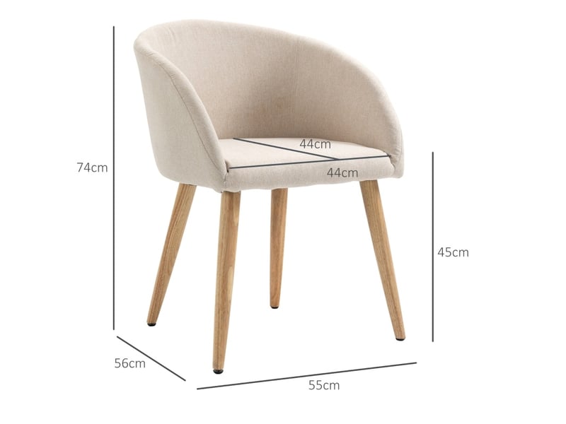  Chaise de salle à manger lot de 2 rembourrées avec pieds réglables, structure en métal, tissu aspect lin beige  - Conforama C