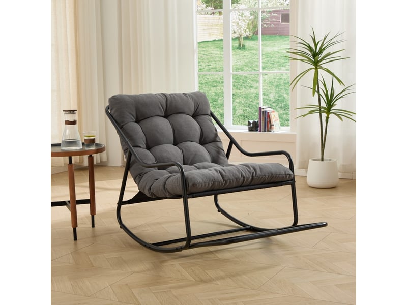  Fauteuil à bascule extérieur - chaise balancelle de jardin 75x116x82cm - rocking chair avec coussin épais et moelleux - gris et noir  - Conforama C