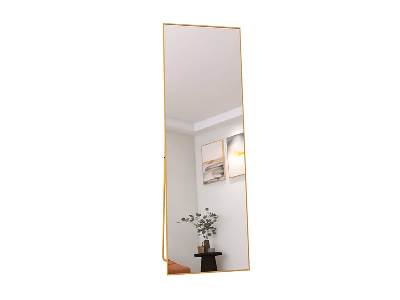  Miroir sur pied 162x53cm - miroir rectangulaire en verre trempé avec cadre en aluminium - doré  - Conforama A