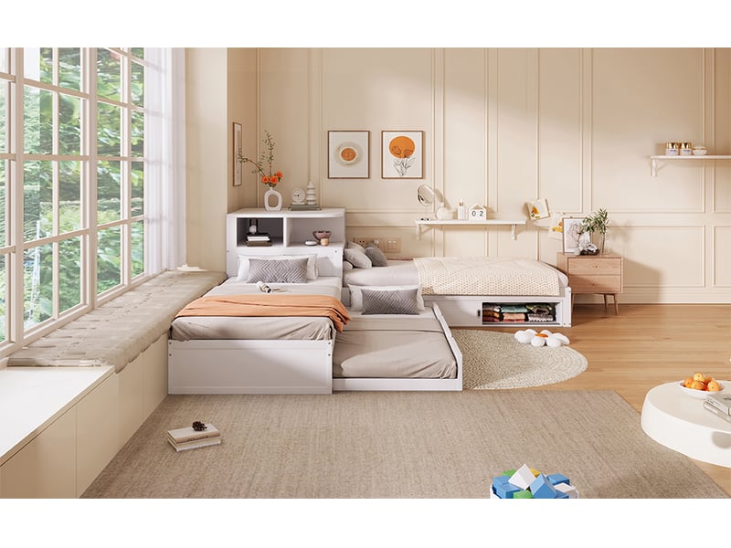  Lit plateforme, lit enfant 90x200 cm, lit gigogne, blanc, led  - Conforama W