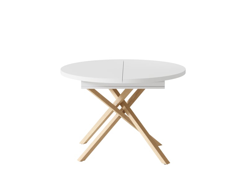  Table à manger extensible 100-140 x 100 cm, 4-6 personnes, pieds croisés, blanc et bois Jamama eleni - Conforama W