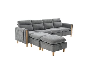 Canapé modulable modenvie 4 places avec deux poufs de rangement en chenille gris clair 261 x 77 x 86 cm