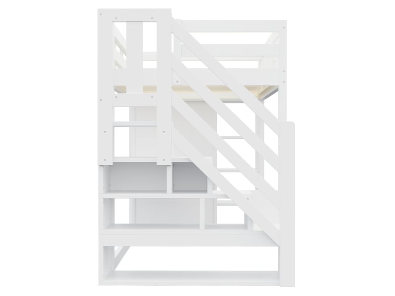  Lit mezzanine 90x200 cm avec bureau, led et prises bois blanc sans matelas  - Conforama E