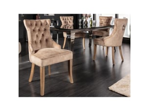 Lot de 2 chaises regina cappuccino en velours capitonné – anneau argenté et pieds en bois clair