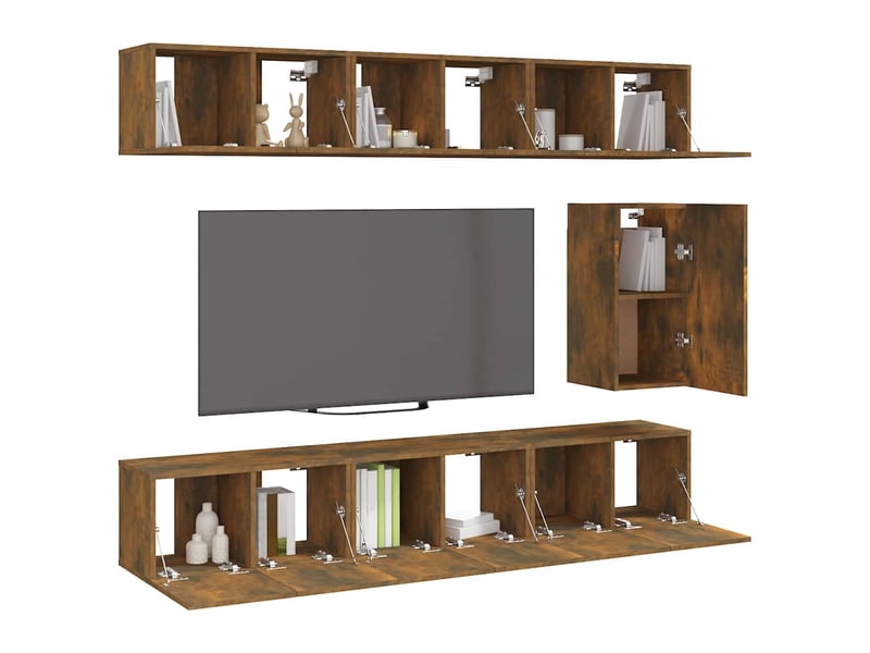  Ensemble de meubles tv 7 pcs chêne fumé bois d'ingénierie shl69665  - Conforama C