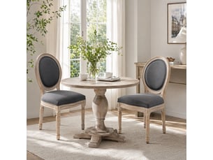 Lot de 2 chaises de salle à manger - chaise de salon médaillon style louis xvi - bois massif sculpté, patiné - aspect lin gris