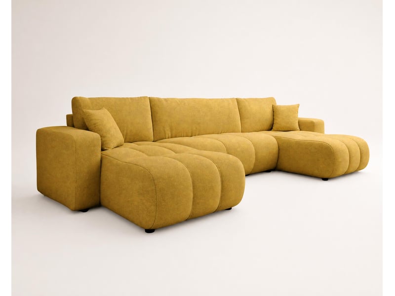 Nicole - canapé panoramique en u 7 places convertible avec coffre en tissu - best mobilier - jaune NICOLE - Conforama E