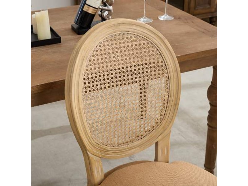 Chaises de salle à manger style français - lot de 2 - cadre bois massif, assise lin, dossier rotin - teinte tan 1843tn - Conforama D