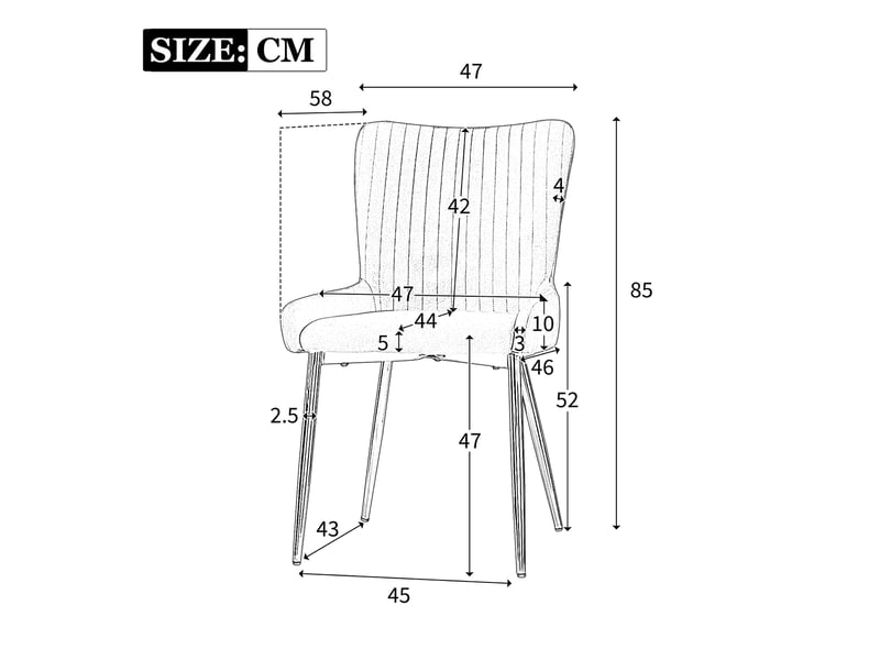  Chaise de salle à manger lot de 6 avec dossier à soutien lombaire  - pieds métal, velours beige et or  - Conforama D