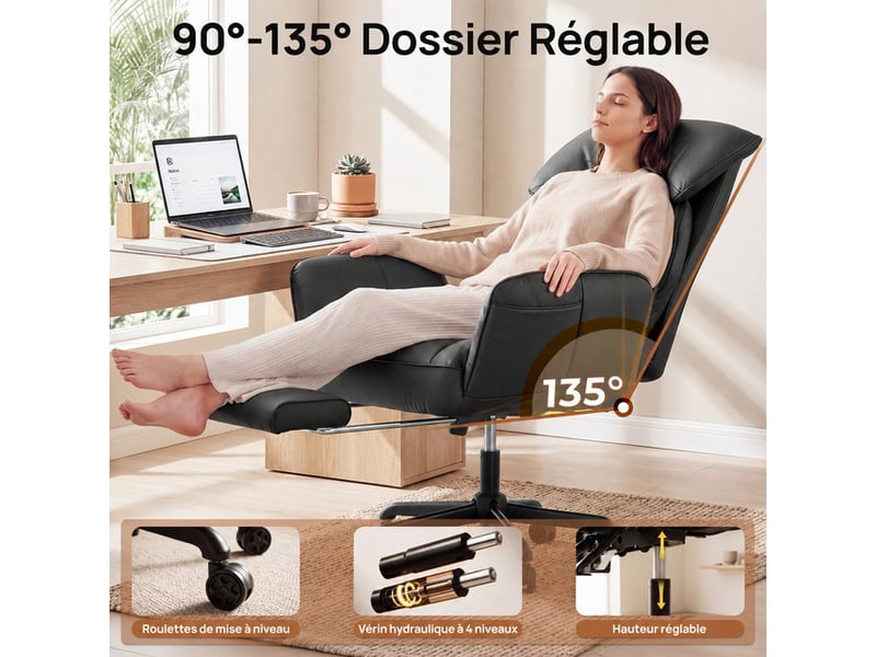 Dowinx fauteuil gaming ergonomique noir avec massage, ressorts ensachés, réglages multiples, revêtement en similicuir pu, grand format - Conforama D