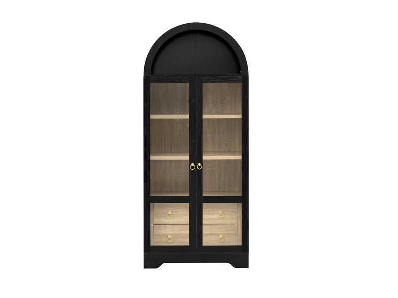  Buffet de cuisine 2 portes 2 tiroirs 76x40x180 cm - meuble de rangement avec étagères réglables et portes vitrées - noir  - Conforama A