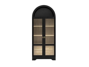 Buffet de cuisine 2 portes 2 tiroirs 76x40x180 cm - meuble de rangement avec étagères réglables et portes vitrées - noir