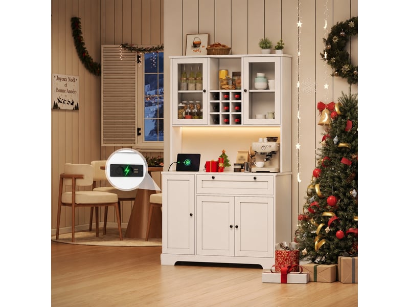 Meuble de cuisine muvano, buffet de cuisine haut blanc avec portes vitrées, 105 × 40 × 180 cm - Conforama B