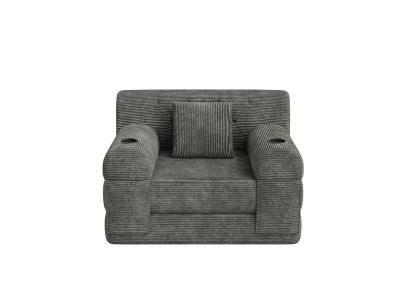  Fauteuil convertible compressé 1 place en velours côtelé gris foncé avec 2 porte-gobelets  - Conforama E