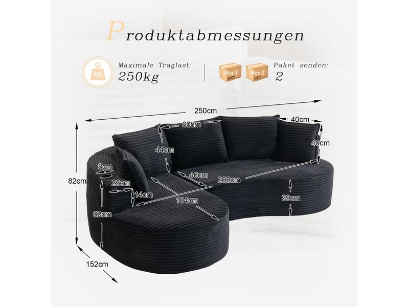  Canapé revêtement en velours côtelé toucher doux respirant porte-gobelet intégré poche de rangement mousse haute densité coussins inclus  - Conforama C