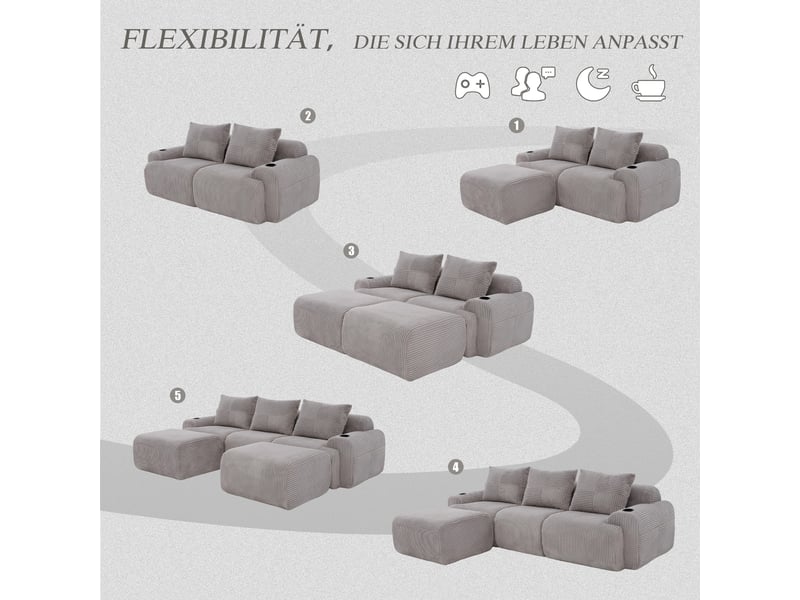  Canapé d'angle panoramique fixe 3 places tissu gris clair  - Conforama E