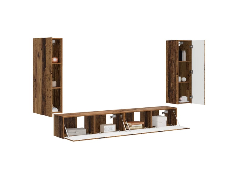  Ensemble de meuble tv - banc tv - meuble de rangement mural 4 pcs bois ancien bois d'ingénierie  - Conforama C