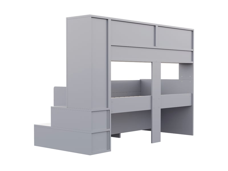Lit enfant 90×200 cm avec rangements, armoire, échelle et led, gris - Conforama D