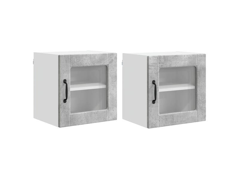  Meuble mural de cuisine, cabinet en verre mural 2 pc gris béton bois d'ingénierie  - Conforama A