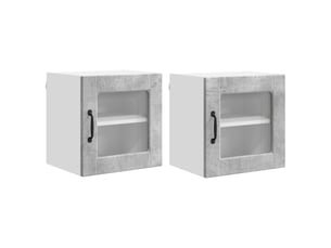 Meuble mural de cuisine, cabinet en verre mural 2 pc gris béton bois d'ingénierie