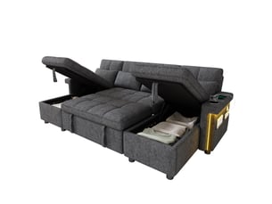 Canapé d'angle panoramique convertible <strong></strong> <strong></strong> 4 places Polyester gris avec coffre de rangement