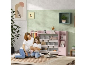 Étagère rangement enfant rose, jouets et livres, 8 bacs amovibles, organisation chambre enfant