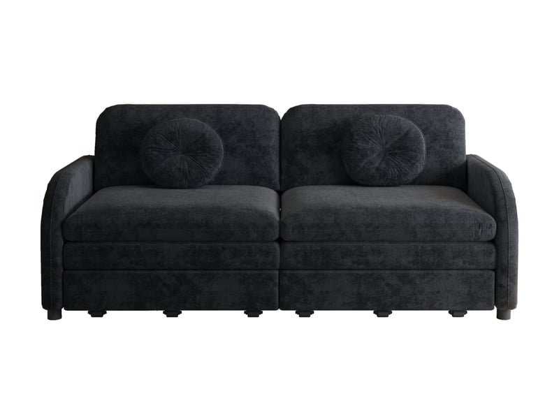  Canapé 2 places extensible 3-en-1 166 cm, fonction lit queen-size, chenille, noir  - Conforama A