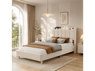 Lit simple 90x200 cm <strong>OKMYHOME</strong>  <strong></strong> coloris beige