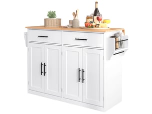 Buffet de cuisine 120x46x91.5cm, meuble de cuisine avec 2 tiroirs, 4 portes, plan de travail extensible, mdf, blanc+naturel