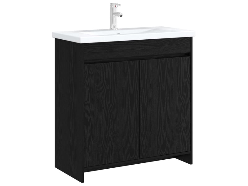  Meuble sous lavabo de salle de bain, commode chêne noir shl5899  - Conforama C