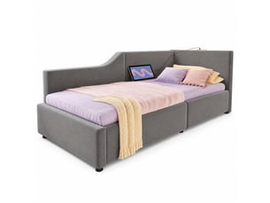 Lit banquette 90 x 190 cm en velours gris avec rangement hydraulique, liseuse et usb-c
