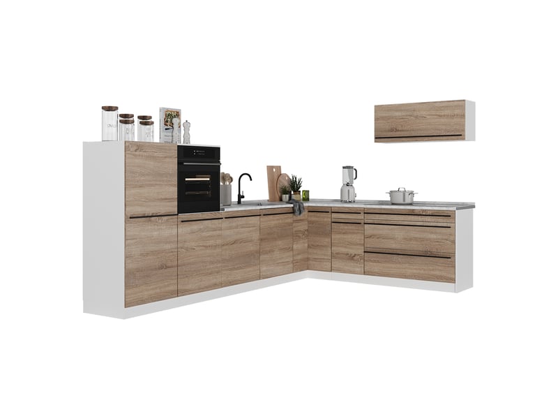  Vicco cuisine en angle, sonomablanc, 327 x cm plan de travail marbre  - Conforama E