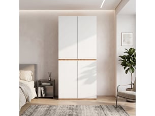 Armoire haute 90 x 50 x 200 cm, tiroir à bijoux, 4 portes, 1 tringle à vêtements, 2 tiroirs, chêneblanc