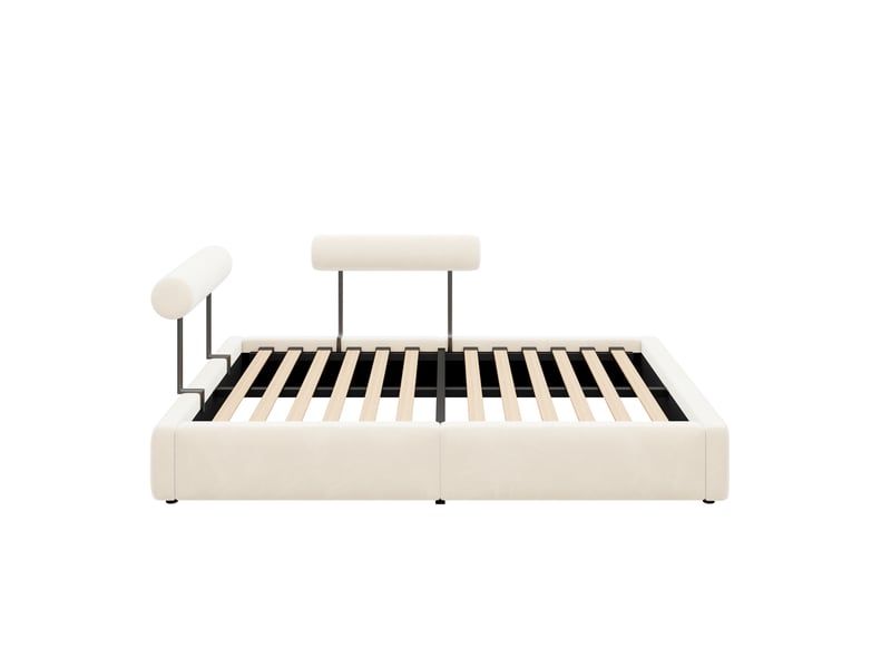 Lit enfant 140x200 cm coloris beige led velours - Conforama E