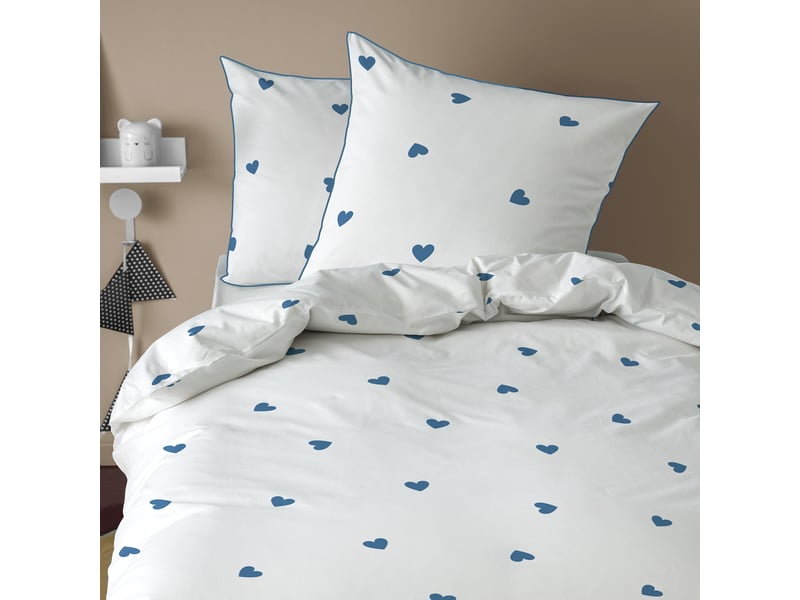  Parure de lit imprimée 100% coton, pluie de coeurs 140x200+65x65cm  - Conforama B