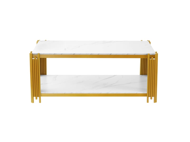  Table basse rectangulaire avec 2 étagères et plateau effet marbre, style moderne, pour salon, 114 × 64 × 46 cm  - Conforama A