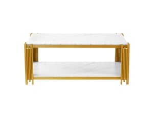 Table basse rectangulaire avec 2 étagères et plateau effet marbre, style moderne, pour salon, 114 × 64 × 46 cm