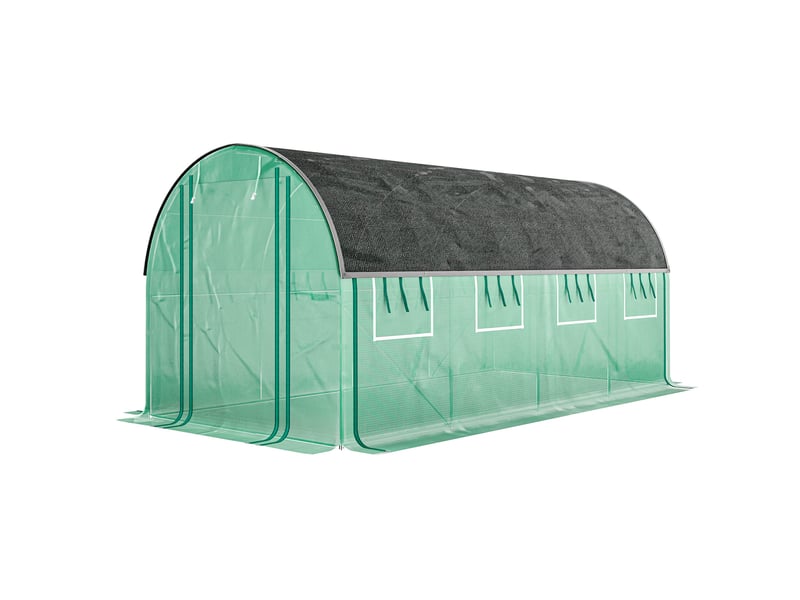  Serre tunnel 4,5 x 2 x 2 m avec bâche pe 140 gm², parois latérales enroulables, 8 fenêtres et 2 portes, couleur verte  - Conforama B