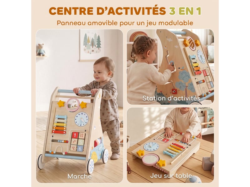 Chariot de marche en bois trotteur bébé avec tableau d'activités - Conforama D