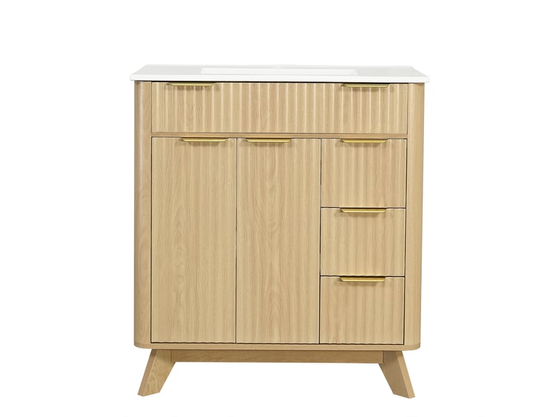  Meuble sous-vasque avec vasque céramique 3 tiroirs mdf coloris bois naturel 81 cm  - Conforama A