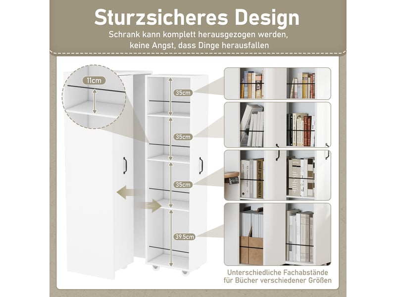  Bibliothèque extensible à roulettes blanche, étagère de rangement 4 niveaux en mdf, meuble réversible pour salon et cuisine  - Conforama W