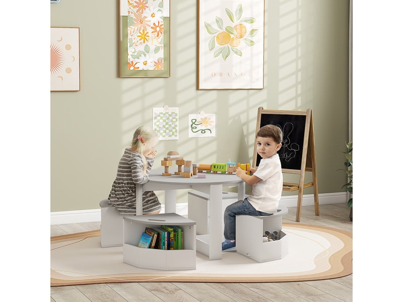 Table enfant avec 4 chaises 5 pièces avec rangement, cadeau pour fille garçon 3-8 ans, ø 78 x 49 cm, gris - Conforama A