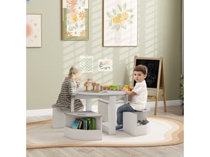 Table enfant avec 4 chaises 5 pièces avec rangement, cadeau pour fille garçon 3-8 ans, ø 78 x 49 cm, gris