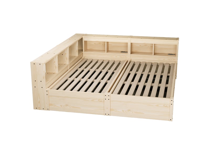  Lit sofa 90 ou 180 x 200 cm bois naturel en mdf, prises intégrées, led, coffre hydraulique et rangements  - Conforama A