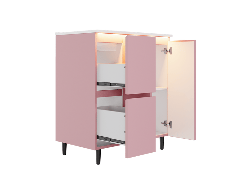  Meuble vasque rose avec lavabo intégré, éclairage led à capteur et charnières amorties 76 cm  - Conforama D