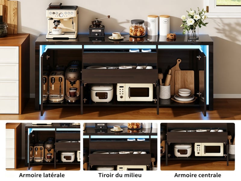  Buffet 4 porte(s) 2 tiroir(s) ezssw - 160 cm coloris noir  - Conforama D