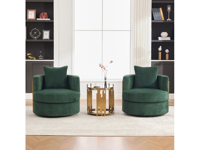  Fauteuil pivotant à 360 degrés avec coffre sous l’assise et dossier enveloppant en velours côtelé vert émeraude  - Conforama C