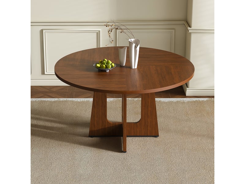  Table à manger ronde modulable ø120x76 cm pour 4 personnes, style mid-century, finition noyer pour cuisine salon, mdf, noyer Sol Morn - Conforama B