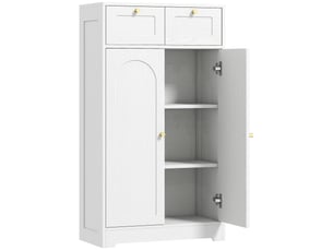 Meuble de salle de bain meuble de rangement avec 2 tiroirs double porte arquée étagères réglables blanc 60x30x108cm