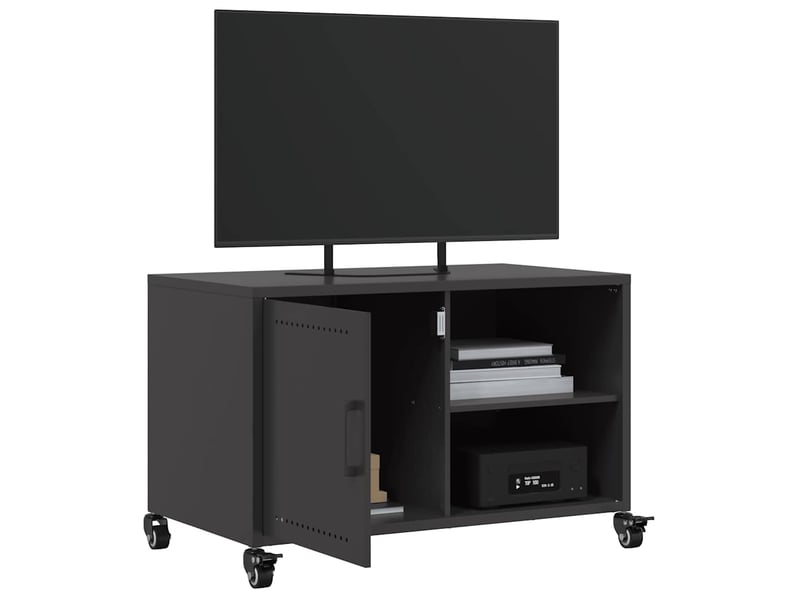  Meuble tv - banc tv - meuble de rangement noir 68x39x43,5 cm acier  - Conforama E